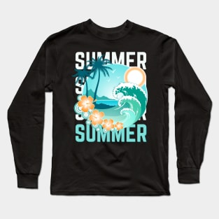 Hello summer Beach summertime Adventure travel lover palm tree sun Long Sleeve T-Shirt